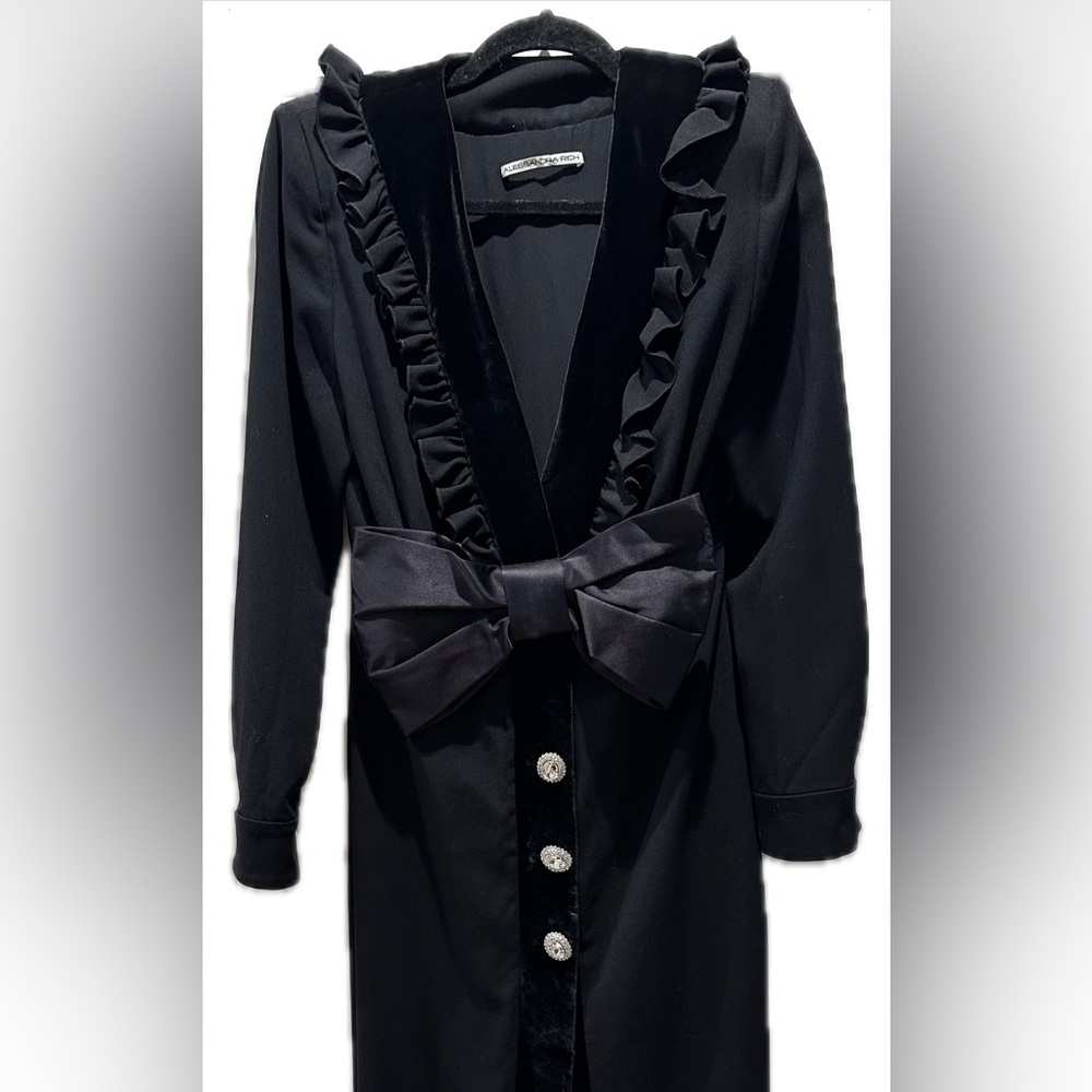 Alessandra Rich Black Ruffled Blazer with Bow